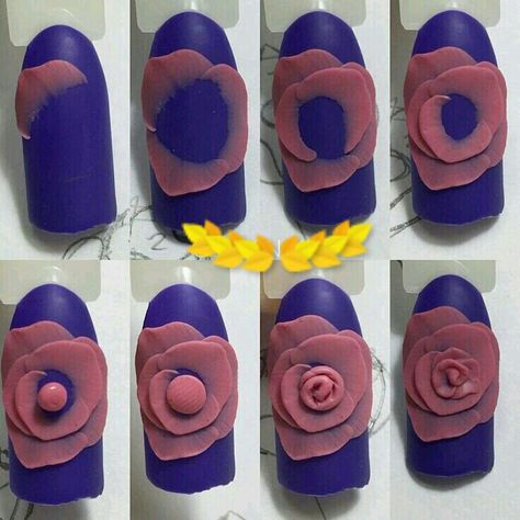 Belleza ❤ Nailart Tutorial, 3d Acrylic Nails, 3d Nail Designs, 3d Nail Art Designs, 3d Flower Nails, Rose Nail Art, Flower Nail Designs, School Nails, Floral Nail Art