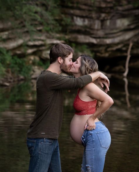 Blue Jeans Maternity Shoot, Jean Maternity Shoot Couple, Creek Maternity Pictures In Jeans, Jeans And Bra Maternity Shoot Outside, Jeans Maternity Shoot Couple, Jean Maternity Shoot, Outdoor Water Maternity Photos, Maternity Creek Pictures, Jeans And Bra Maternity Shoot