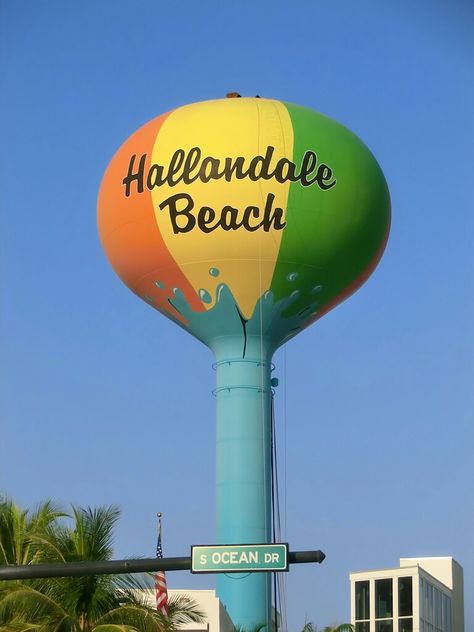 Hallandale Beach, FL. Hallandale Beach Florida, Streetscape Design, Miami Vacation, Indian Shores, Painted Water, Indian Rocks Beach, Madeira Beach, Florida Sunshine, Water Towers