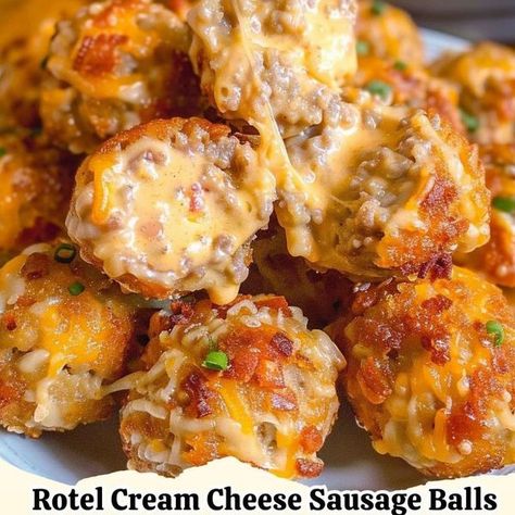 TASTY FOOD | Rotel Cream Cheese Sausage Balls | Facebook Cheese Sausage Balls, Cream Cheese Sausage, Patty Melt Recipe, Cream Cheese Sausage Balls, Christmas Pudding Recipes, Caramelized Onions Recipe, Sausage Balls Recipe, Hashbrown Casserole Recipe, Cheese Burger Soup Recipes