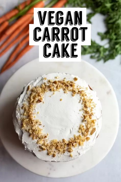 Vegan Carrot Cake- this carrot cake is SO EASY to make. It's completely dairy + egg free but still completely delicious! #carrotcake #veganbaking #vegancake Eggless Carrot Cake, Dairy Free Cream Cheese Frosting, Vegan Carrot Cake Recipe, Plant Based Dessert Recipes, Dairy Free Breakfast Recipes, Mousse Au Chocolat Torte, Cake With Pineapple, Carrot Cake With Pineapple, Completely Delicious