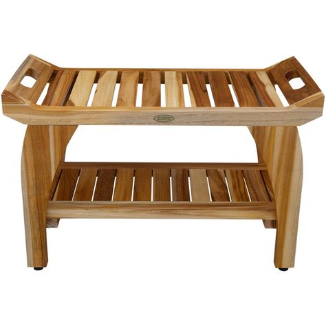 30" Tranquility ED942 Wide Teak Shower Bench with Handles - EcoDecors Wood Shower Bench, Teak Shower Bench, Utility Shelves, Shower Stool, Teak Bench, Shower Seat, Shower Chair, Shower Seats, Shower Bench