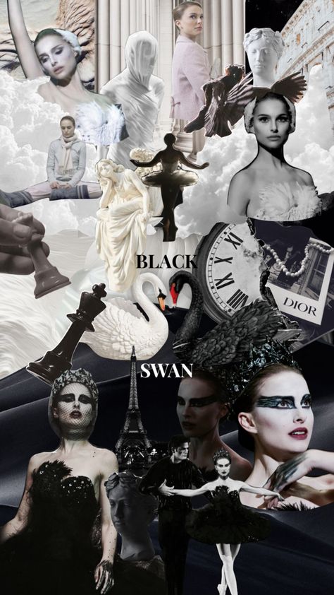 Black Swan Collage, Vintage Collage Wallpaper, Black Swan Wallpaper, Black Swan Movie, Ballet Wallpaper, Swan Wallpaper, Movie Collage, Dark Feminine Aesthetic, White Swan