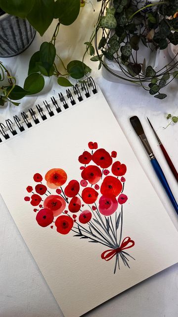 Watercolor Valentine Cards, Simple Watercolor Flowers, Crafty Hobbies, Floral Watercolor Paintings, Kids Watercolor, Watercolor Video, Everyday Art, Heart Painting, Watercolor Sketchbook