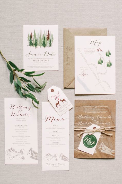 mountain invitation suite | Photography: Corrina Walker Photography Mountain Wedding Invitations, Wedding Invitation Trends, Unique Save The Dates, Wedding Invitation Inspiration, Fun Wedding Invitations, Invitation Inspiration, Woodland Wedding, Wedding Invitations Rustic, Wedding Invitation Suite