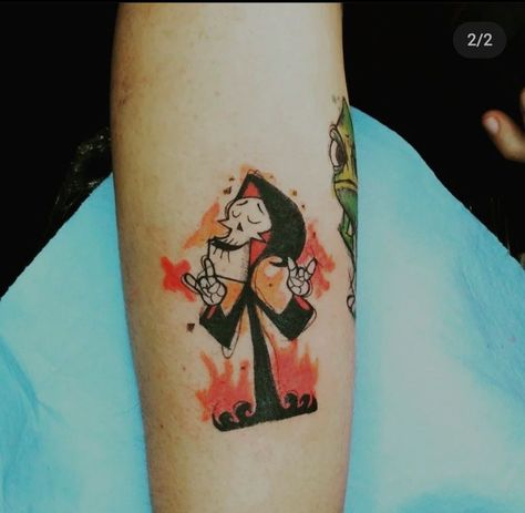 Billy And Mandy Tattoo Ideas, Grim Adventures Of Billy And Many Tattoo, Billy And Mandy Tattoo, Cartoon Flash Tattoo, Dumbest Tattoos, Cartoon Tattoo Ideas, Animated Shows, Punk Tattoo, Nostalgic 90s