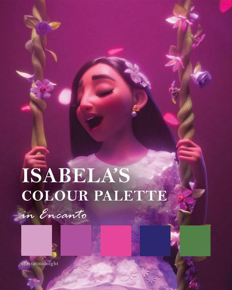 elaine ☾ colour & movies on Instagram: “what do you think of isabela’s colour change? i do love the lavender one, only because it’s one of my favourite colours 💜 but the…” Encanto Color Palette, Palette Design, Princess Cartoon, Color Palette Design, At Midnight, Do Love, The Meaning, Change Me, Anime Movies