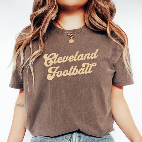 Cleveland Football | Cleveland Shirt Women | Espresso Cleveland Tee | Brown Garment Dyed Tee | Cute Cleveland Shirt Cream Design, Tank Design, Perfect Game, Style Guide, Shirt Women, Computer Monitor, Cleveland, Comfort Colors, Lay Flat