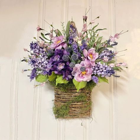 PRICES MAY VARY. 【Basket Style Wreath】This gorgeous, vintage-inspired spring door wreath is the perfect addition to your home decor.This hanging basket is perfect for weddings, parties, birthdays or just for everyday decor and more! 【Wildflowers Door Hanging Basket Wreath】: Classy, Victorian, Country Charm...this Basket Hanger Style works well for so many décor options! Spring & Summer Seasons. 【Made of High Quality Materials】Rattan Hanging Basket wrapped with a beautiful burlap ribbon bow. It w Hanger Basket, Lavender Basket, Basket Wreath, Traditional Wreath, Special Gifts For Mom, Lavender Wreath, Mothers Day Wreath, Spring Door Wreaths, Flower Bucket