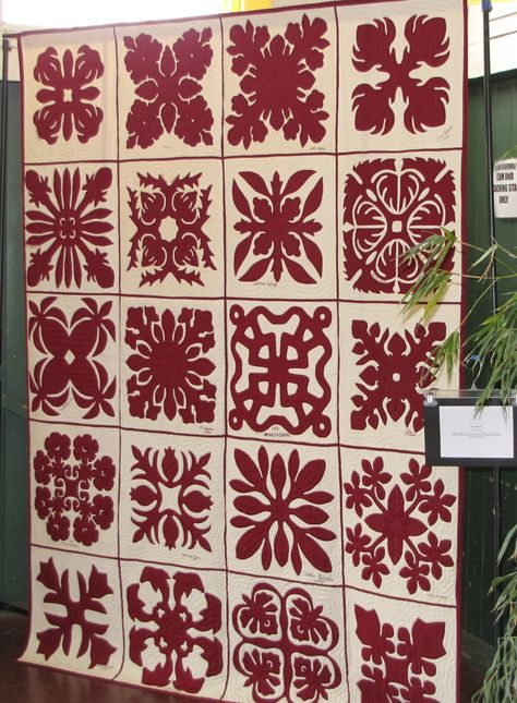 Hawaiian Applique Quilt, Hawaii Quilt, Hawaiian Quilting, Hawaiian Quilt Patterns, Appliqué Quilts, Two Color Quilts, Hawaiian Quilt, White Quilts, Hawaiian Designs