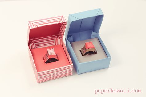 Origami Ring Box for Valentines Day | #origami #paperkawaii #diy #paperfolding #cute #kawaii Origami Jewelry Box, Ring Boxes Diy, Origami Box With Lid, Valentines Origami, Origami Ring, Paper Kawaii, Diy Boxes, Origami Cube, Origami Gift Box