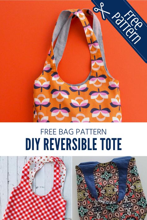 DIY Reversible Bag - Sewing With Scraps Sewing With Scraps, Diy Purses, Tote Bag Pattern Free, Reversible Bag, Reversible Tote Bag, Bag Pattern Free, Simple Tote, Fabric Tote Bags, Bag Sewing