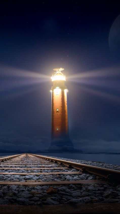 Light in the dark to bring ships back to port Lighthouse Lighting, Lighthouses Photography, Lighthouse Photos, Lighthouse Pictures, Beautiful Lighthouse, Beacon Of Light, Light House, Water Tower, Train Tracks