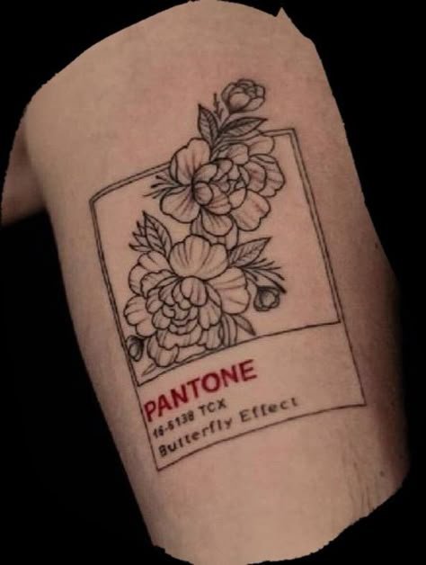 Pantone Tattoo Ideas, Greenery Tattoos, Pantone Tattoo, Pantone Flower, Pantone Art, Shirt Concept, Stick Tattoo, Matching Tats, Tattoo Color