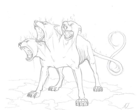 easy to draw cerberus | Cerberus by AnastasiyaChubar How To Draw Cerberus, Cerberus Line Art, Cerberus Tattoo Simple, Cerberus Drawing, Simple Lineart, Cerberus Art, Mythical Creatures Drawings, Greek Monsters, Greek Mythology Tattoos