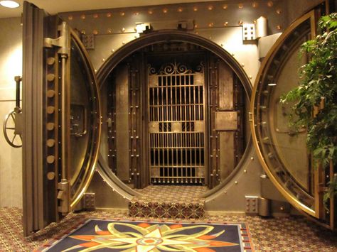 Bank Vault Money Vault Home, Bank Vault Aesthetic, Red Squirell, Bank Vault Door, Money Vault, Gold Bricks, Antique Safe, Bank Vault, Vault Doors