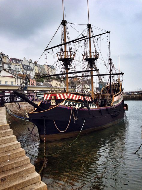 The Golden Hind at Brixham, Devon. Brixham Devon, Golden Hind, Science Fiction Series, Uk Holidays, Sailing Ships, Devon, The Golden, Boats, England