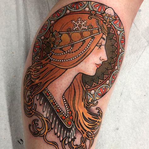 A Beginner's Guide: Popular Tattoo Styles Briefly Explained Mucha Tattoo, Lotusblume Tattoo, Watercolor Tattoo Artists, Art Deco Tattoo, Art Nouveau Tattoo, Nouveau Tattoo, Kunst Tattoos, Traditional Tattoo Art, Diy Tattoo