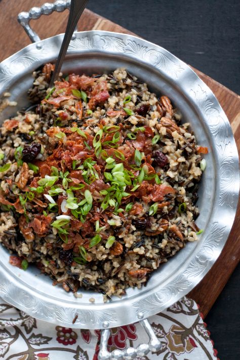 Gluten-Free Wild Rice Stuffing with Prosciutto, Cherries, and Spiced Pecans Wild Rice Stuffing Recipes, Easy Thanksgiving Menu, Rice Stuffing Recipes, Wild Rice Stuffing, Gluten Free Thanksgiving Recipes, Rice Stuffing, Traditional Thanksgiving Menu, Gluten Free Thanksgiving, Spiced Pecans