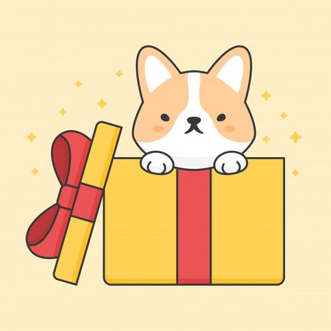 Cute corgi dog in a gift box | Premium Vector #Freepik #vector #ribbon #birthday #baby #gift Gift Box Drawing, Birthday Vector, Dog Gift Box, Mother And Baby Elephant, Box Cartoon, Ipad Painting, Gift Cartoon, Animal Character, Character Vector