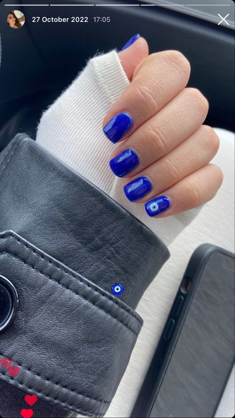 Biab nails Blue nails Evil eye Hamza hand Evil Eye Accent Nail, Evil Eye Blue Nails, Blue Nails With Evil Eye, Evil Eye Gel Nails, Nails With Evil Eye Design, Blue Nails Evil Eye, Blue Biab Nails, Blue Evil Eye Nails, Turkish Eye Nails