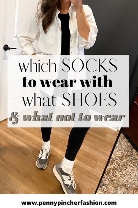 Are you tired of wearing dull and mismatched socks with your favorite shoes? It's time to elevate your footwear game with our guide to matching socks and shoes! Explore stylish combinations to keep you on-trend and comfy, without breaking the bank. Don't miss out on these fabulous tips - read this post now! Leggins Socks Sneakers Outfit, Shoes With Socks Women, Crew Socks Outfit Fall, Matching Shoes To Outfits, Sock Style Sneakers Outfit, Boots With Socks Outfit Black Leggings, Nike Free Run 5.0 Outfit, Socks And Vans Outfit, Workout Socks Outfit Style