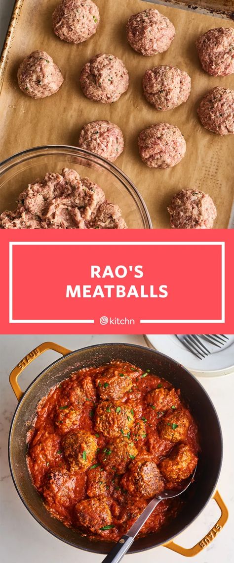 I Tried the Rao's Family Meatball Recipe | Kitchn Rao Meatball Recipe, Raos Meatballs, Meatball Dinner, Best Meatballs, Celebrity Recipes, Meatball Recipes Easy, Meatball Recipe, Homemade Meatballs, Spaghetti And Meatballs