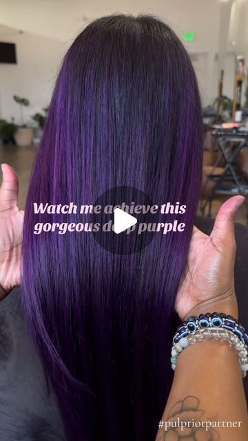 Shades Of Purple Hair Color, Purple On Black Hair, Purple On Dark Hair, Dark Plum Hair With Highlights, Hair Color Dark Purple, Non Bleach Hair Color, Plum Balayage, Purple And Dark Brown Hair, Short Purple Ombre Hair