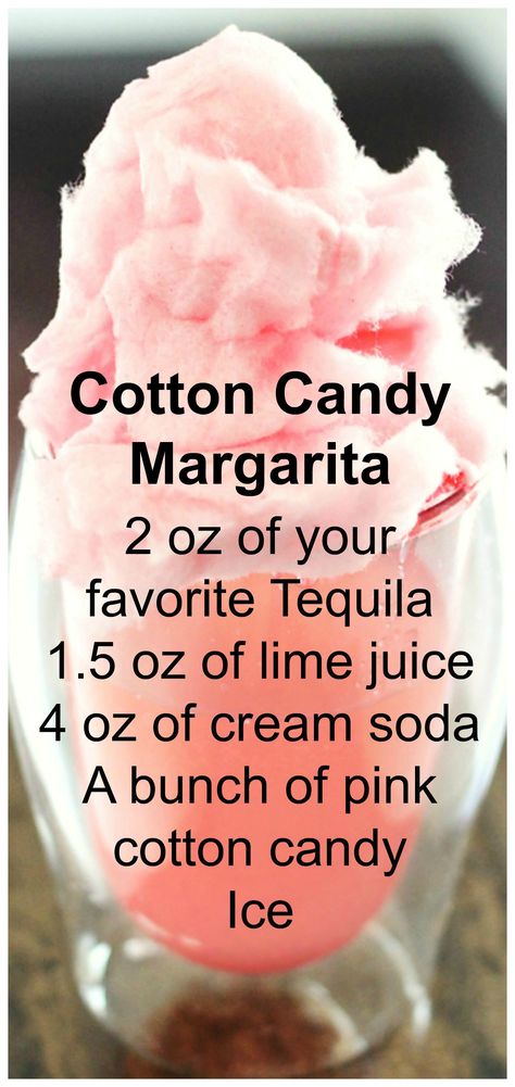 Cotton Candy Margarita, Cotton Candy Drinks, Cotton Candy Cocktail, Candy Cocktails, Cocktail Drinks Alcoholic, Mixed Drinks Alcohol, Yummy Alcoholic Drinks, Candy Drinks, Liquor Drinks