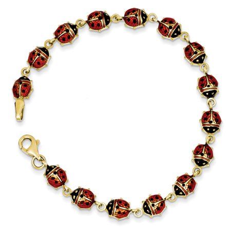 14k Yellow Gold 7in Enamel & Resin Ladybug Bracelet Ladybug Bracelet, Gold Vinyl, Gold Armband, Jewelry Resin, Bracelets Gold, Jewellery Gold, Rose Jewelry, Bracelet Online, Gold Bangle