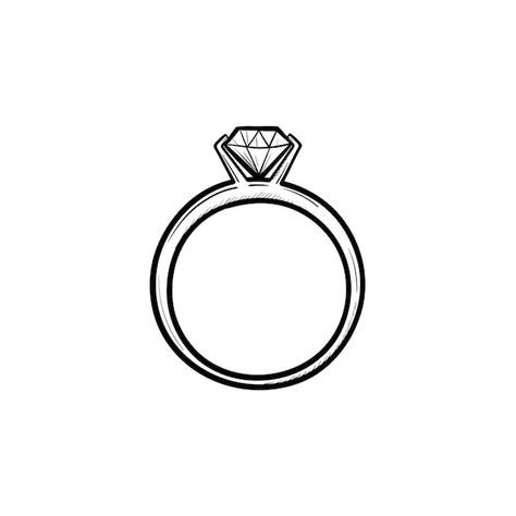 Diamond Ring Illustration, Wedding Ring With Diamond, Ring Drawing, Ring Vector, Doodle Icon, Vector Sketch, Luxury Jewellery, Sketch Illustration, Ring With Diamond