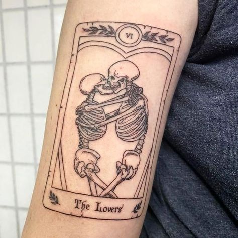 The Lovers Tarot Card Tattoo, Love Tarot Card, Lovers Tarot Card, Tarot Card Tattoo, Tarot Tattoo, The Lovers Tarot Card, The Lovers Tarot, Skeleton Tattoos, Tattoos For Lovers