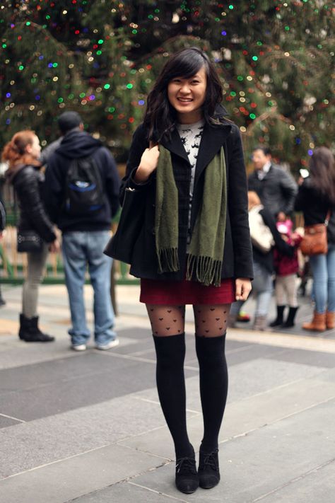 The cutest way to wear heart tights and over the knee socks. Thursday office look written all over it Knee Socks Outfits, Socks Outfit, High Boots Outfit, Sock Outfits, Patterned Tights, Over The Knee Socks, Next Clothes, Tights Outfit, Knee Socks