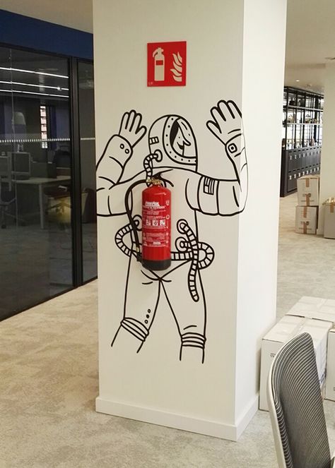 Creative Walls, Design Del Prodotto, Vinyl Cut, Fire Extinguisher, Office Interior Design, Cafe Interior, Cafe Design, Mural Art, Office Building