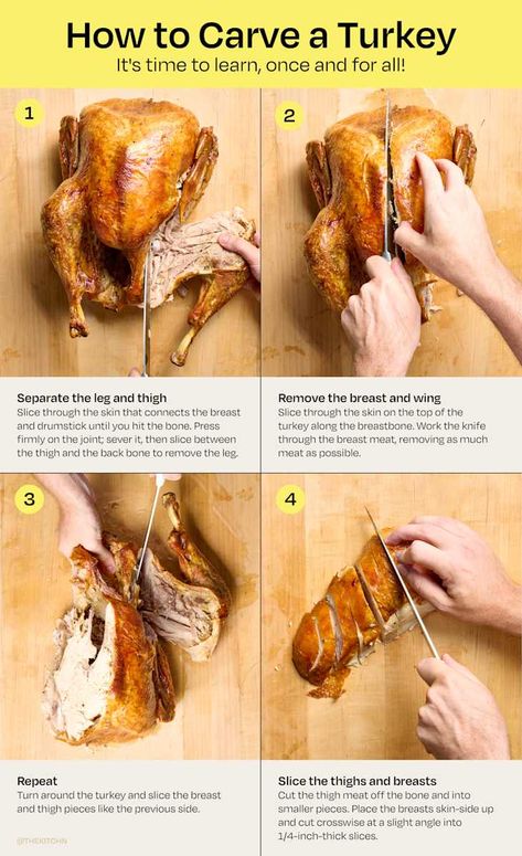 How to Carve a Turkey: The Easiest Method (Step-by-Step Guide) | The Kitchn Turkey Carving Tips, How To Carve Turkey, How To Slice A Turkey, How To Cut A Turkey Into Pieces, Carve Turkey How To, How To Carve A Turkey Video, How To Cut A Turkey, How To Carve A Turkey, Carving Turkey