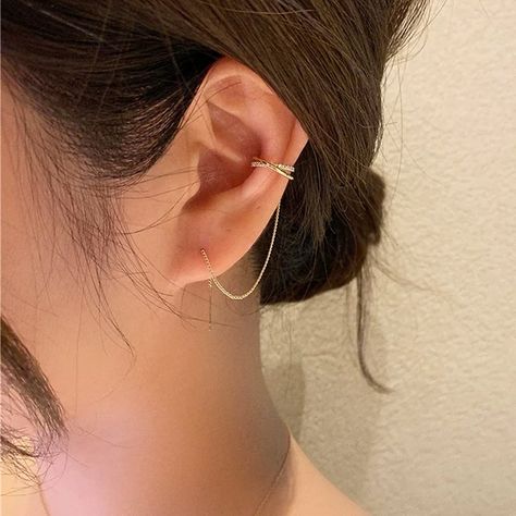 Silver Ear Cuff Earrings, Ear Threader, Conch Earring, Initial Earrings, Gold Ear Cuff, Silver Ear Cuff, Climber Earrings, Chic And Elegant, Trendy Earrings