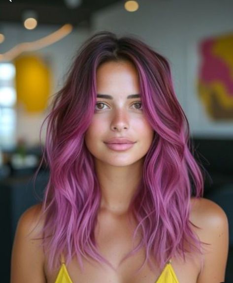 Pink Balayage Short Hair, Pink Gradient Hair, Vivid Balayage, Purple Pink Hair, Hair 2025, Pink Purple Hair, Funky Hair, Colourful Hair, Dye Hair