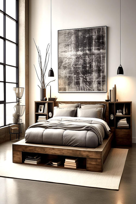 Modern minimalist bedroom with neutral tones showcasing Men’s Bedroom Ideas on a Small Budget. Young Mans Bedroom Ideas Modern, Mans Bedroom Ideas, Bachelor Apartment Ideas, Catalog Aesthetic, Man Bedroom Ideas, Young Mans Bedroom Ideas, Young Mans Bedroom, Men's Bedroom Design, Men’s Bedroom Ideas