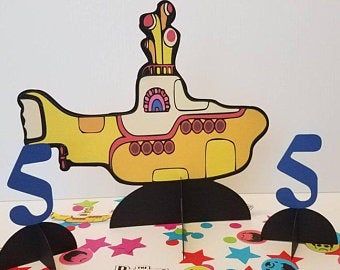 Beatles party decor | Etsy Happy Birthday Beatles, Drum Party, Beatles Themed Party, Homemade Centerpieces, Beatles Birthday, Beatles Party, Centerpiece Party, Beatles Yellow Submarine, Small Centerpieces