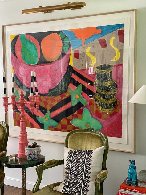 Dinning Room Painting Art, Living Room With Paintings On The Wall, Flat Color Painting, Abstract Art Interior Design, One Color Painting, Vintage Home Decor Ideas, Living Room Paintings, Eclectic Paintings, World Art Day