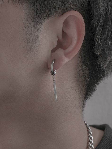 Silver Fashionable Collar  Stainless Steel  Dangle Embellished   Fashion Jewelry Mens Dangle Earrings, Earrings Men, Embellished Fashion, Geometric Pendant, Ear Jewelry, Dangle Earrings, Fashion Jewelry, Buckle, Drop Earrings