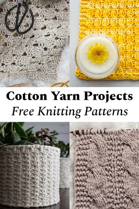 Welcome to my wonderful roundup of cotton yarn projects knitting patterns! Spruce up your own kitchen or knit a thoughtful handmade gift. Knitting Patterns Worsted Yarn, Knit Cotton Pattern, Knitting Patterns Cotton Yarn, Popular Knitting Projects, Cotton Yarn Knitting Patterns, Absolute Beginner Knitting Projects, Knitting With Cotton Yarn Patterns, Quick And Easy Knitting Projects, Cotton Yarn Projects Knitting