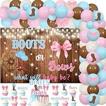 Boots And Bows Gender Reveal Decorations, Boots And Bows Gender Reveal, Boots Or Bows Gender Reveal, Bows Gender Reveal, Simple Gender Reveal, Balloons Arch, Bow Gender Reveal, Decorations Balloons, Gender Reveal Decorations