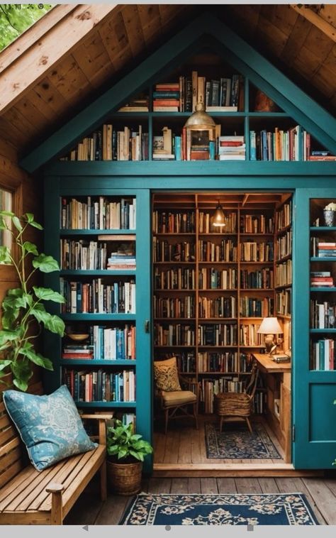 Reading Cabin, Reading Shed, Cozy Home Library, Reading Corners, Bookshelves In Bedroom, Library Inspiration, Dream Library, Library Room, Library Aesthetic