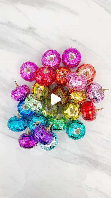 Kara Whitten on Instagram: "Easy rainbow disco pumpkins! Now you can make your own in all the colors! I convinced @tim_holtz and @ranger_ink to giveaway a set of my 14 favorite alcohol ink colors to one of you so that you can create your own rainbow disco dreams! To enter, like, comment, and save this post. Tag friends for extra entries. *due to shipping restrictions, only people in the lower 48 contiguous US are eligible to win. 

I’ll link the plain silver disco pumpkins in my stories." Tag Friends, Ranger Ink, Tim Holtz, Ink Color, Alcohol Ink, To Win, Pumpkins, All The Colors, Make Your Own