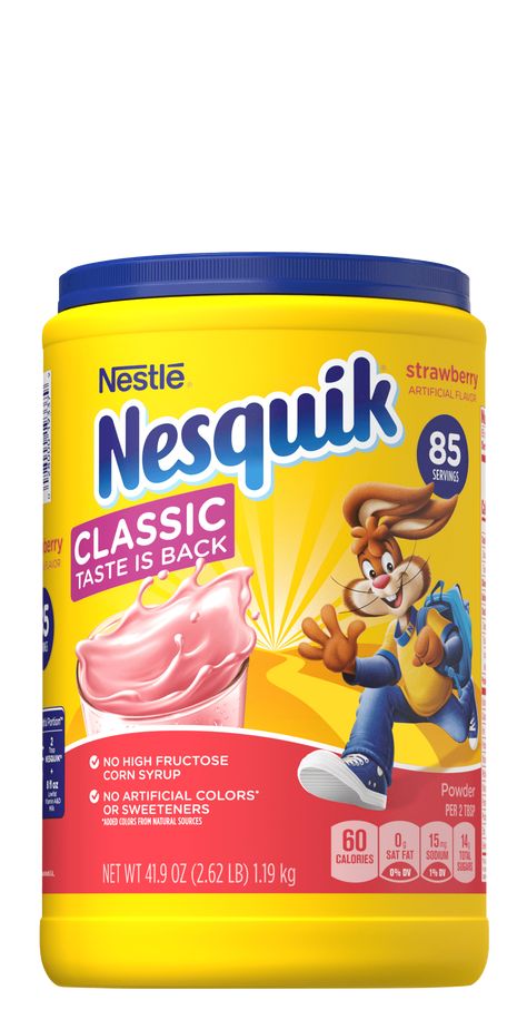 Club Size 41.9 oz Strawberry Milk Powder | Nesquik® Strawberry Nesquik, Strawberry Powder, Milk Packaging, Beet Juice, Rainbow Friends, Juice Concentrate, Milk Powder, Strawberry Milk, Powdered Milk