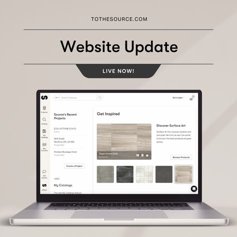 We are excited to announce that our website update is now live🤩 With this update, we have added a new feature - personalized digital catalogs. Click the link to learn more about our new feature "My Catalogs" and head over to tothesource.com to check out our updated website! • • • #sourceproducts #tothesourcedotcom #vethis #sourcedelivers #websiteupdate #newfeature #interiordesigners #interiordesign #commercialdesign #architects #architecture Surface Art, Material Library, Workplace Design, Commercial Design, Live In The Now, Boutique Hotel, Architects, Breaking News, Architecture