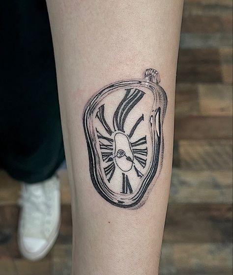 Time Illusion Tattoo, Melting Watch Tattoo, Distorted Clock Tattoo, Wavy Clock Tattoo, Salvatore Dali Tattoo, Trippy Clock Tattoo, Salvador Dali Melting Clock Tattoo, Dali Watch Tattoo, Dripping Clock Tattoo