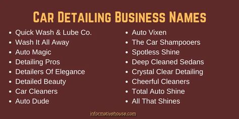 Catchy Car Detailing Business Names Ideas And Suggestions Car Detailing Business Name Ideas, Car Detailing Name Ideas, Car Detailing Business, Detailing Business, Unique Business Names, Business Name Ideas, Catchy Names, Name Boards, Car Cleaner