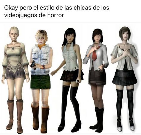 Game Fits Women, Game Protagonist Outfit, Horror Game Main Character Outfit, Horror Video Games Aesthetic, Horror Game Girl Aesthetic, Horror Style Outfits, Horror Female Protagonist Fashion, Video Game Protagonist Outfits, Female Manipulator Outfits